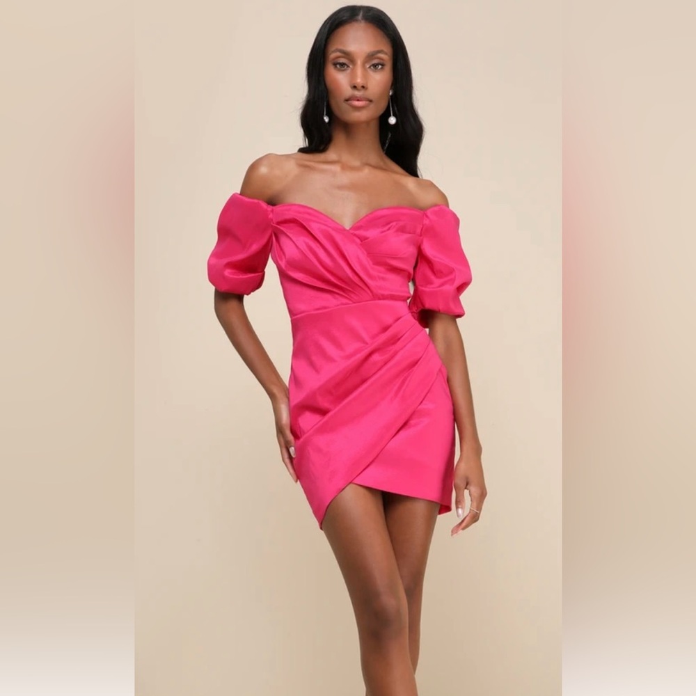 Lulu's Vibrant Pink Off-Shoulder Mini Dress